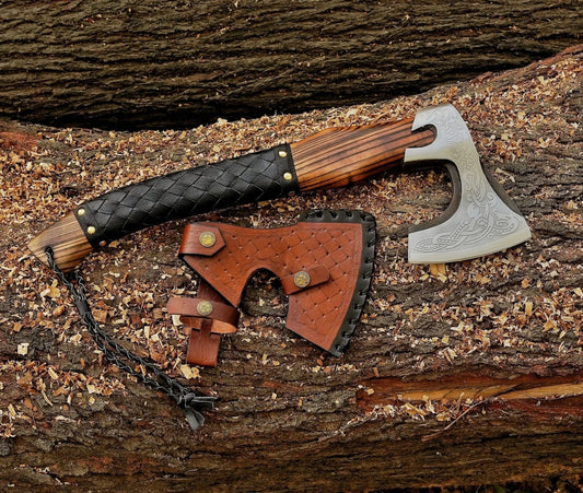 18" Small Forged Carbon Steel Axe with Ash Wood Shaft – Viking Axe - Damascus Kings
