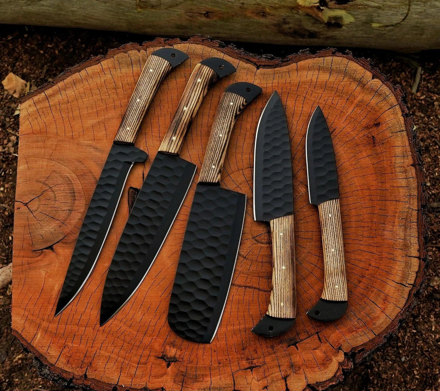 Custom handmade 5 Piece Handmade Damascus Knives Chef Set, Kitchen knives set, Steel knife set with leather Sheath - Damascus Kings