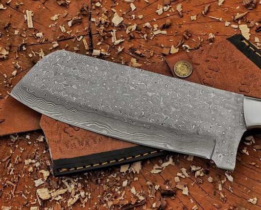 11.5" Chef cleaver knife Custom handmade Damascus Steel chopper - Damascus Kings