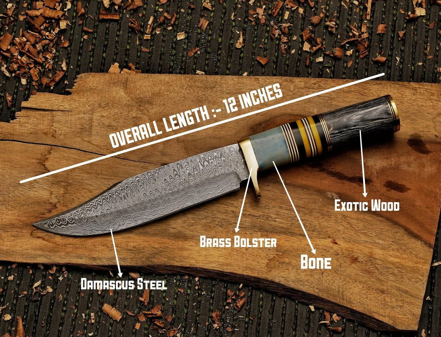 12” Handmade Damascus Steel Dragon Knife Skinner Knife - Damascus Kings