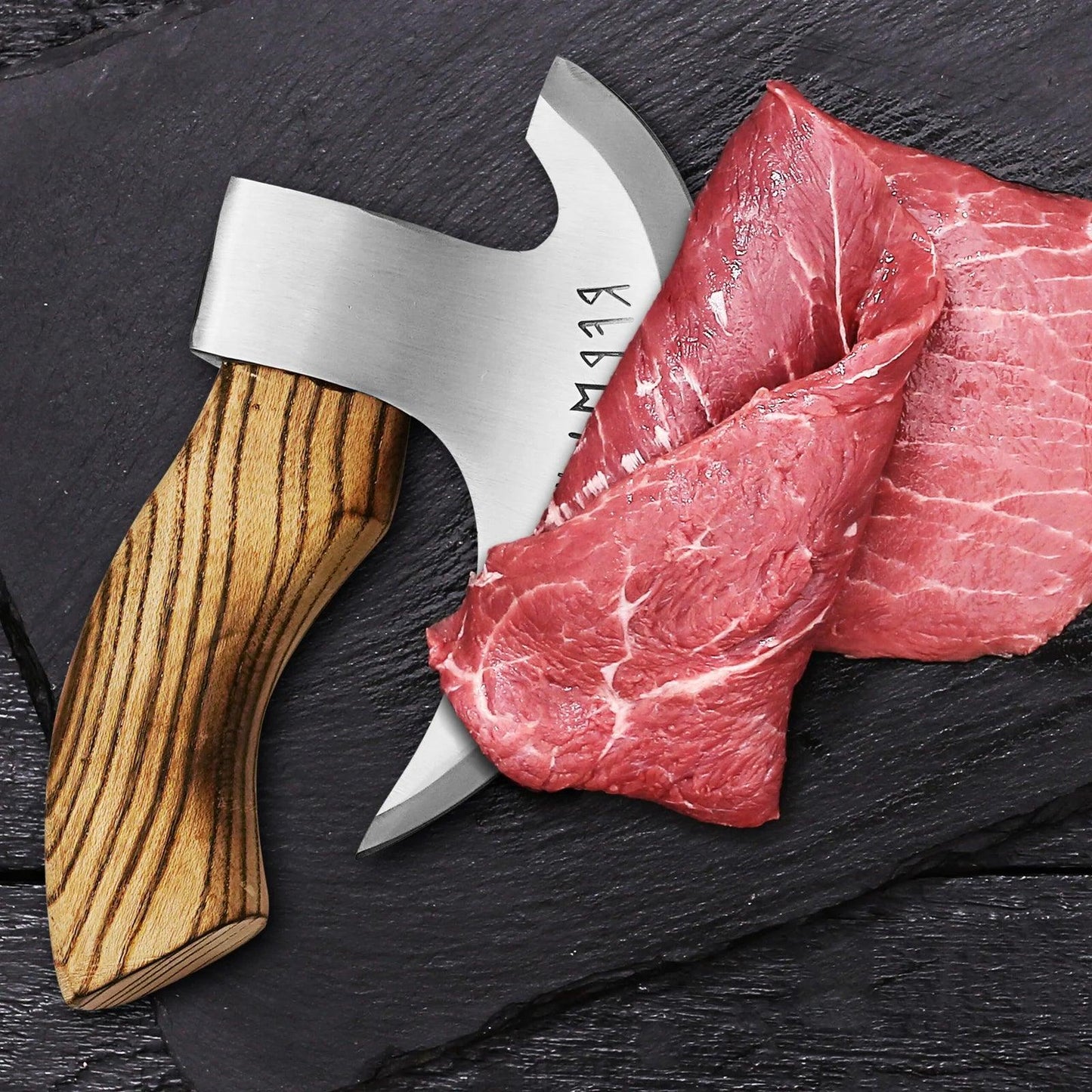 Customs Handmade J2 Steel Viking Pizza Cutter Axe Bearded Camping Axe | Unique - Damascus Kings