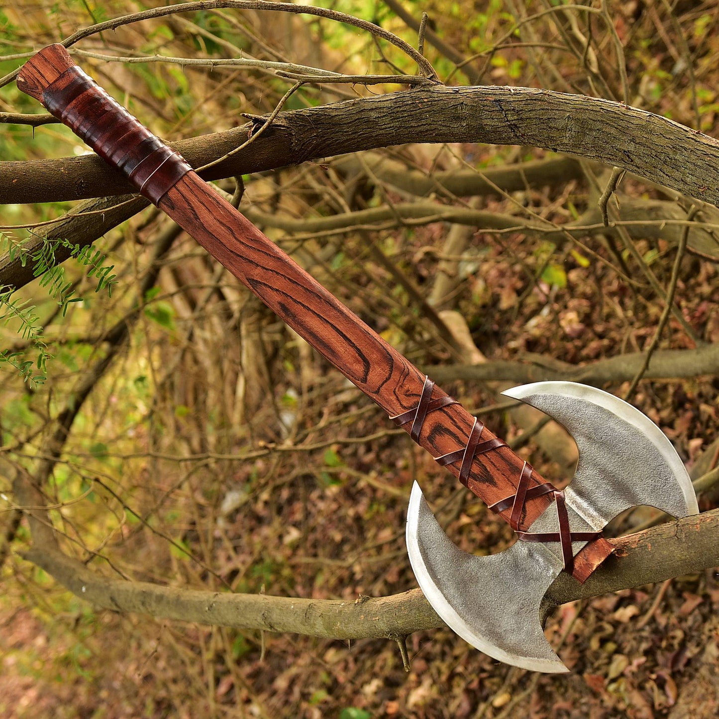 Double Headed Axe, Two Bit Axe, Viking Axe, Custom Hand Forged Double Headed Axe, Double Bit Axe, Double Sided Axe With Leather Sheath