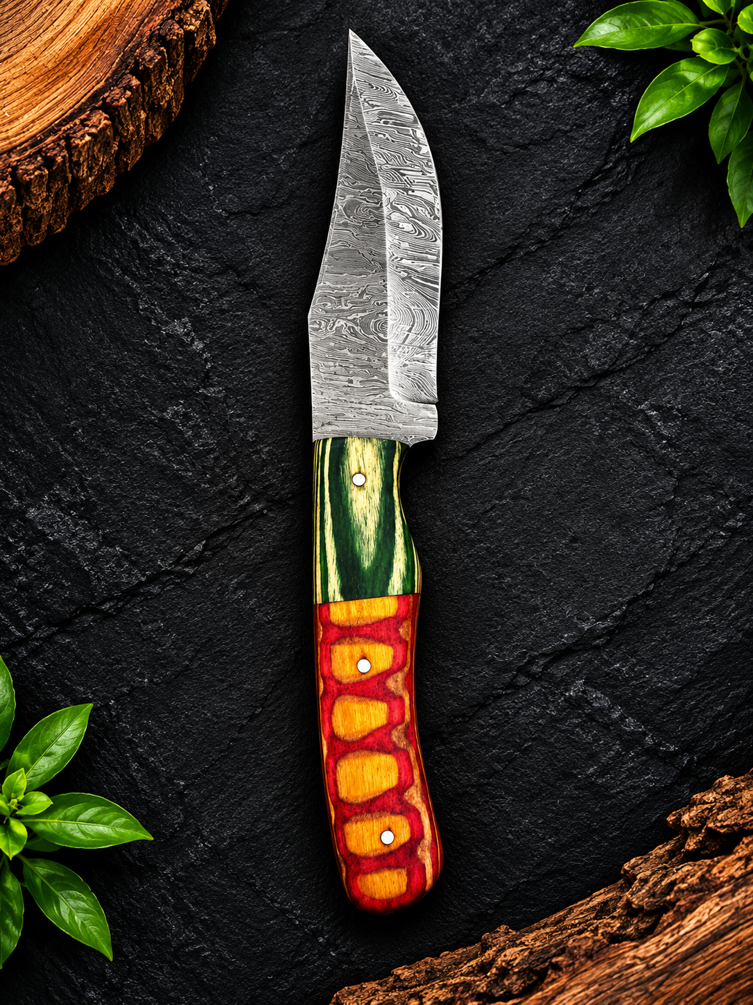 Handmade Damascus Steel Knife Collection Colorful Premium Handle Designs Without Sheath