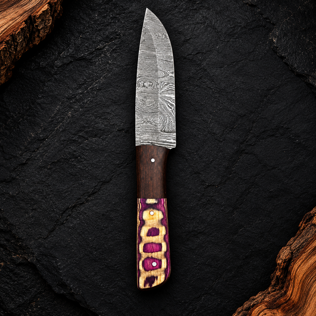 Handmade Damascus Steel Knife Collection Colorful Premium Handle Designs Without Sheath