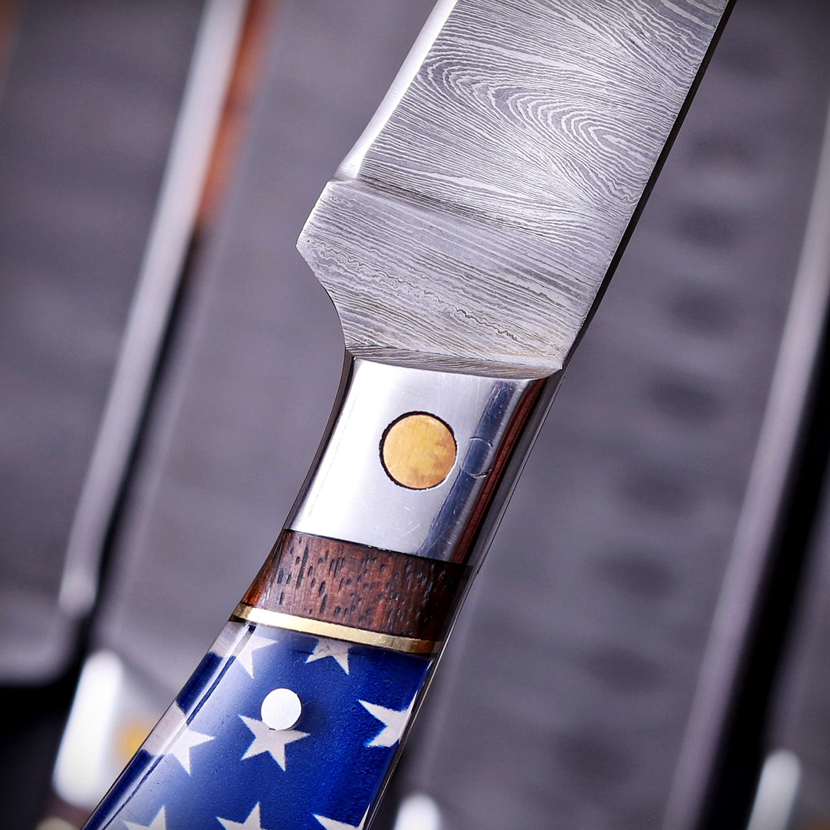 Damascus Chef Knife Set with American Flag Handles
