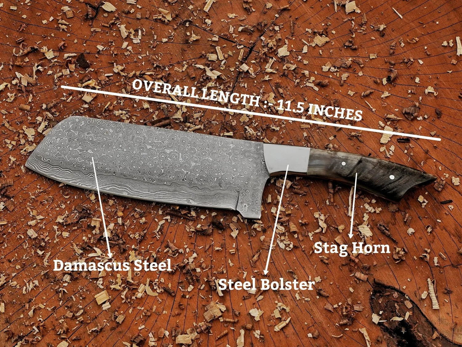 11.5" Chef cleaver knife Custom handmade Damascus Steel chopper - Damascus Kings