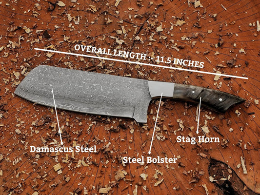 11.5" Chef cleaver knife Custom handmade Damascus Steel chopper - Damascus Kings