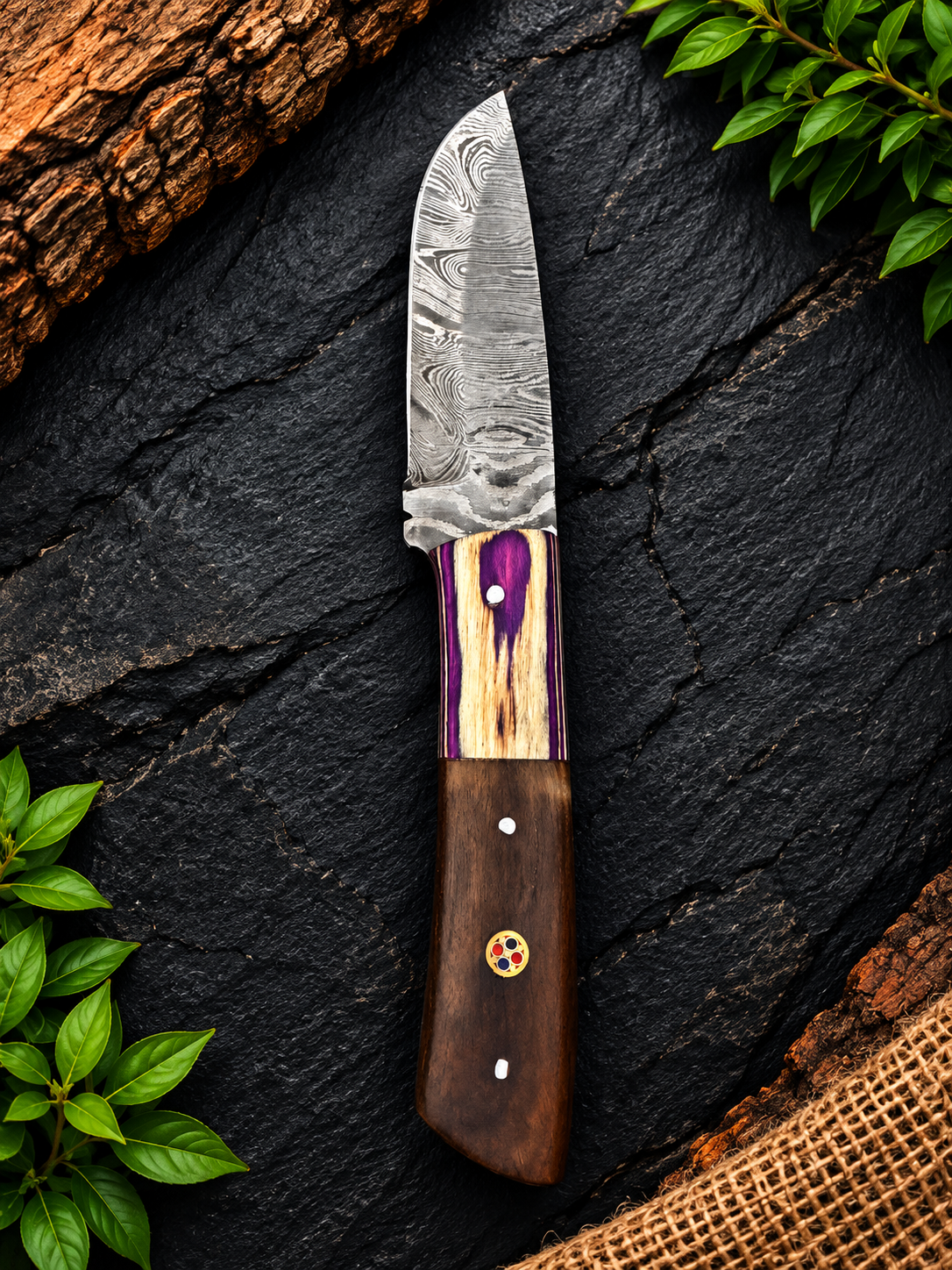 Handmade Damascus Steel 3-Knife Collection Multicolor Handles & Premium Craftsmanship