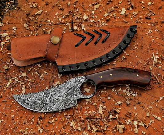 9" Unique Handcrafted Damascus steel Knife with Rose Wood Handle - Damascus Kings